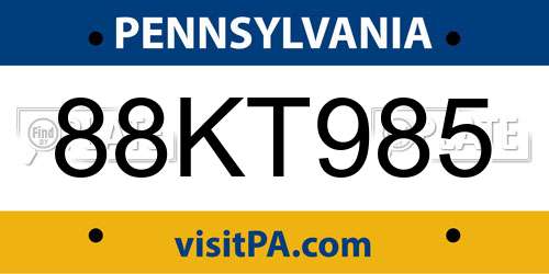 88KT985 Pennsylvania License Plate