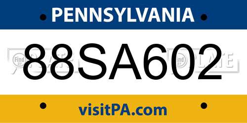 88SA602 Pennsylvania License Plate