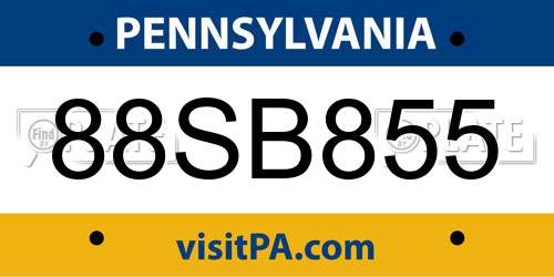 88SB855 Pennsylvania License Plate