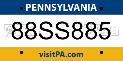 88SS885 Pennsylvania License Plate