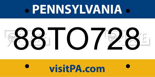 88TO728 Pennsylvania License Plate