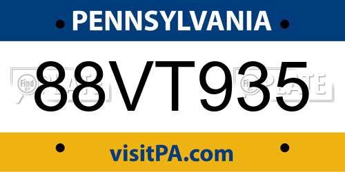 88VT935 Pennsylvania License Plate