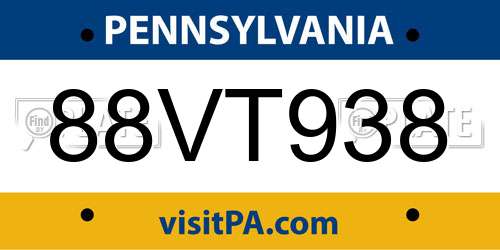 88VT938 Pennsylvania License Plate