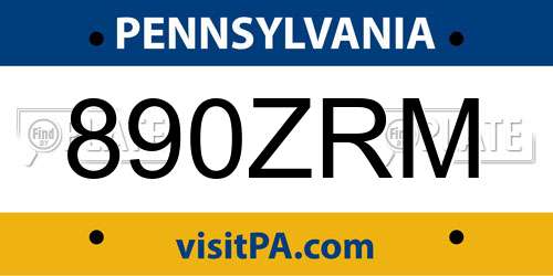890ZRM Pennsylvania License Plate