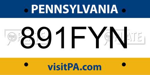 891FYN Pennsylvania License Plate