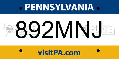 892MNJ Pennsylvania License Plate