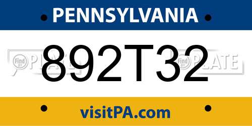 892T32 Pennsylvania License Plate
