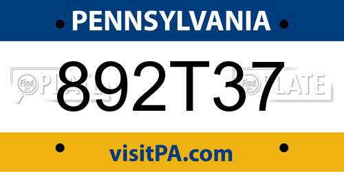 892T37 Pennsylvania License Plate