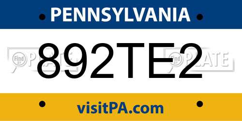 892TE2 Pennsylvania License Plate