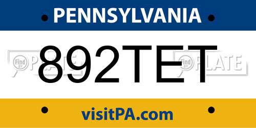 892TET Pennsylvania License Plate