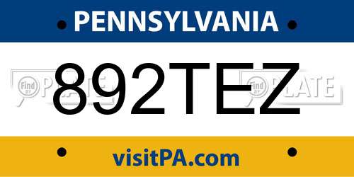 892TEZ Pennsylvania License Plate