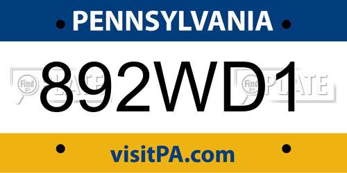 892WD1 Pennsylvania License Plate