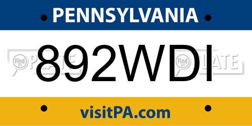 892WDI Pennsylvania License Plate