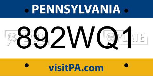 892WQ1 Pennsylvania License Plate