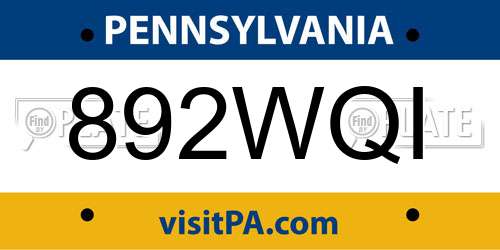 892WQI Pennsylvania License Plate