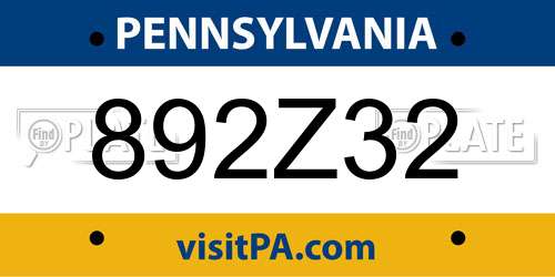 892Z32 Pennsylvania License Plate