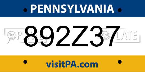 892Z37 Pennsylvania License Plate