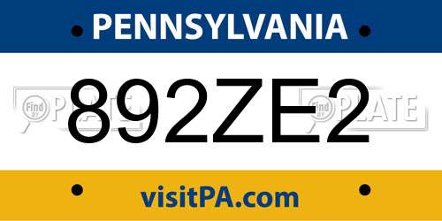 892ZE2 Pennsylvania License Plate