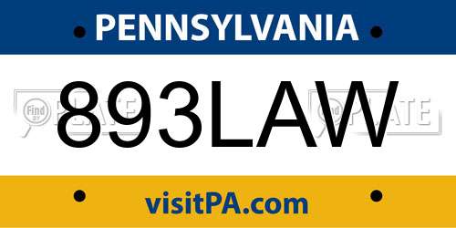893LAW Pennsylvania License Plate