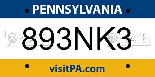 893NK3 Pennsylvania License Plate