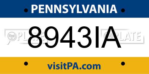8943IA Pennsylvania License Plate