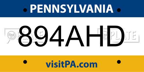 894AHD Pennsylvania License Plate