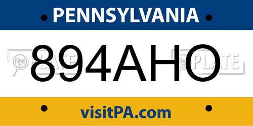 894AHO Pennsylvania License Plate