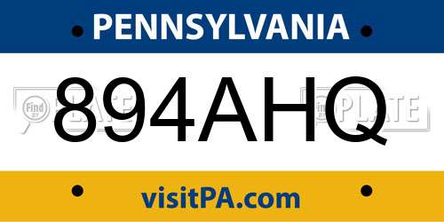 894AHQ Pennsylvania License Plate