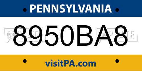 8950BA8 Pennsylvania License Plate
