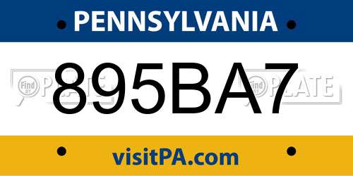 895BA7 Pennsylvania License Plate