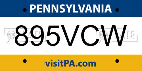 895VCW Pennsylvania License Plate