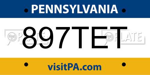 897TET Pennsylvania License Plate