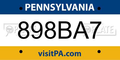 898BA7 Pennsylvania License Plate