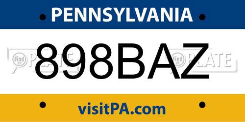 898BAZ Pennsylvania License Plate