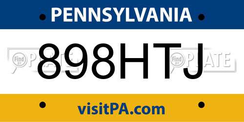 898HTJ Pennsylvania License Plate
