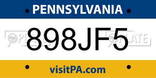 898JF5 Pennsylvania License Plate