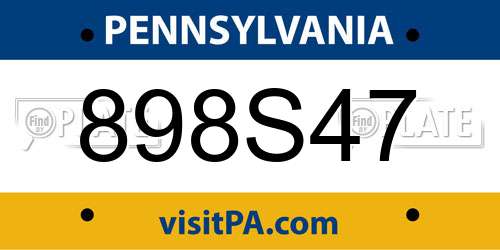 898S47 Pennsylvania License Plate