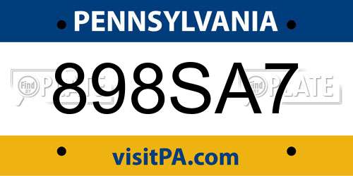 898SA7 Pennsylvania License Plate