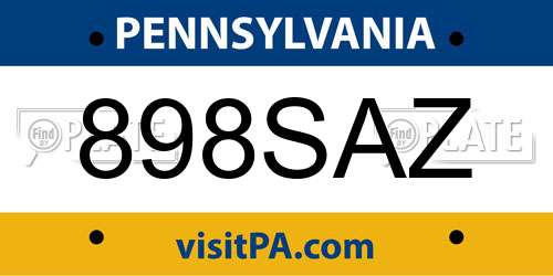898SAZ Pennsylvania License Plate