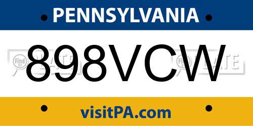 898VCW Pennsylvania License Plate