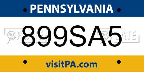 899SA5 Pennsylvania License Plate