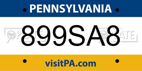 899SA8 Pennsylvania License Plate