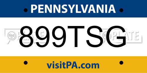 899TSG Pennsylvania License Plate