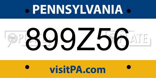 899Z56 Pennsylvania License Plate