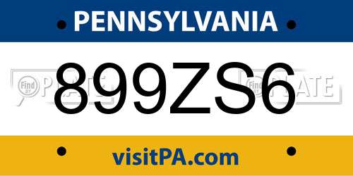 899ZS6 Pennsylvania License Plate