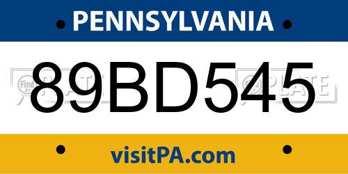 89BD545 Pennsylvania License Plate
