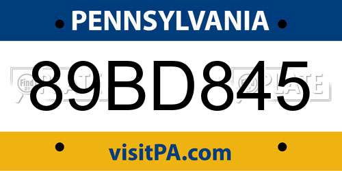 89BD845 Pennsylvania License Plate