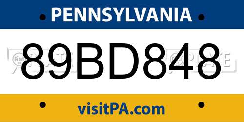 89BD848 Pennsylvania License Plate