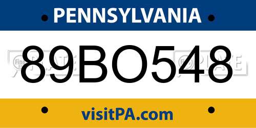 89BO548 Pennsylvania License Plate