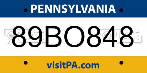 89BO848 Pennsylvania License Plate
